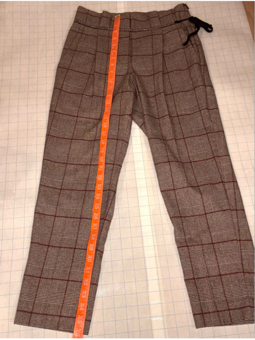 Women's Brunello Cucinelli Wool Trousers Size 2 Brown Plaid